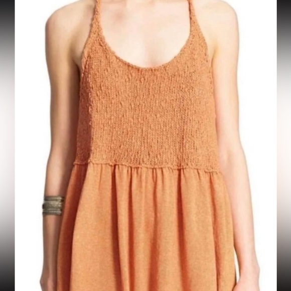 Sz S Free People rust crochet sleeveless top tunic style - Picture 2 of 8